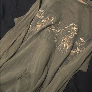 Olive Green Graphic T-Shirt with Deer Print